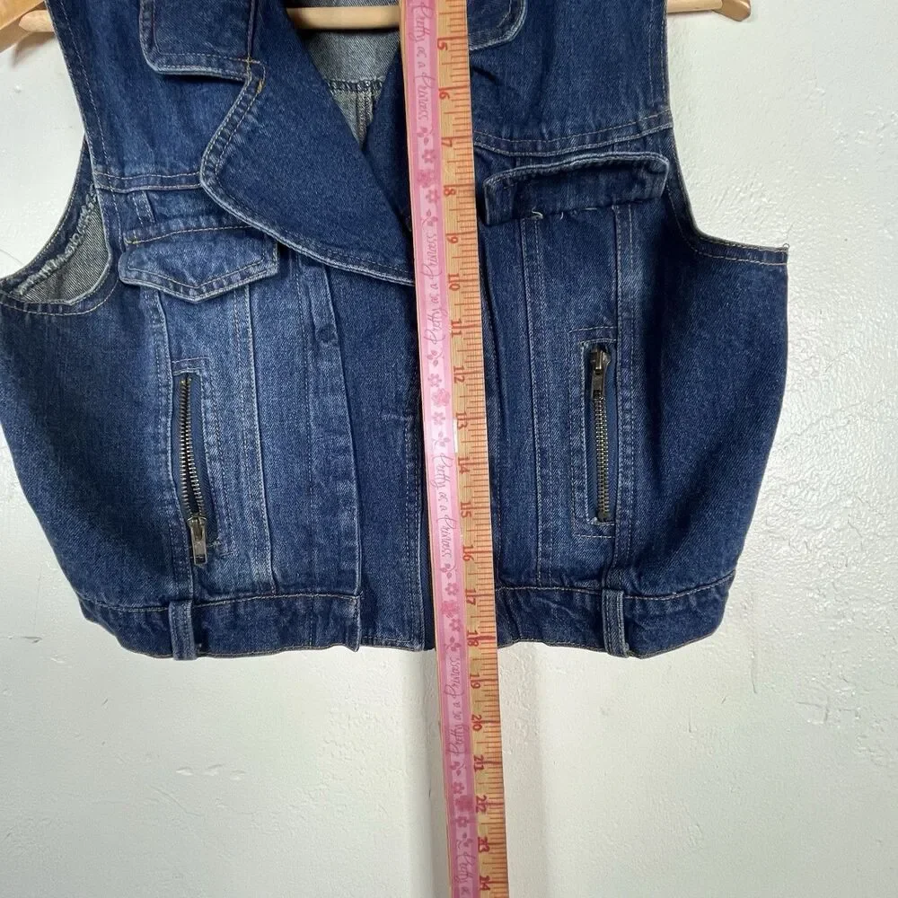 Vintage C’est Toi Denim Moto Vest Women’s Large Blue Zip Front Sleeveless Jean - Picture 8 of 12